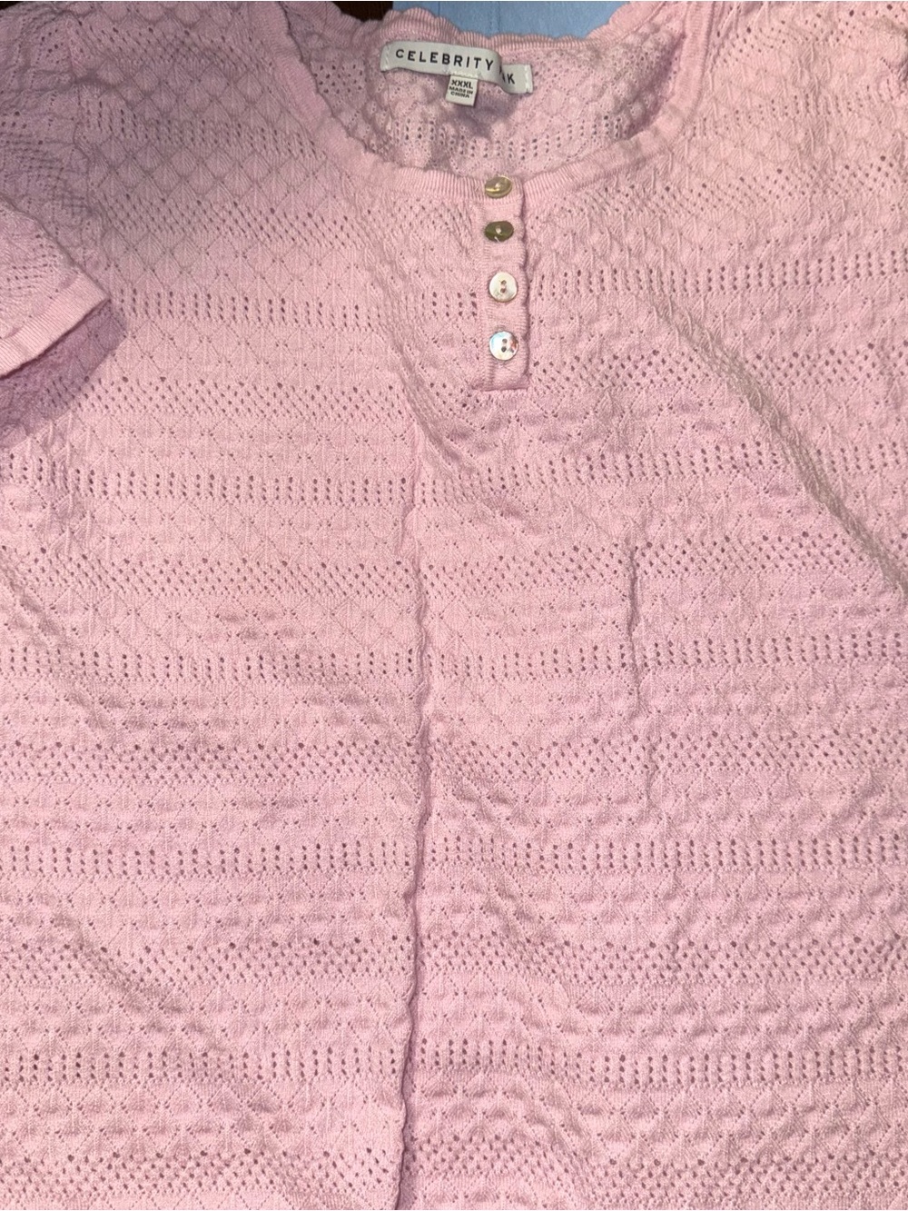 Celebrity Pink Pastel Pink Eyelet Knit Henley